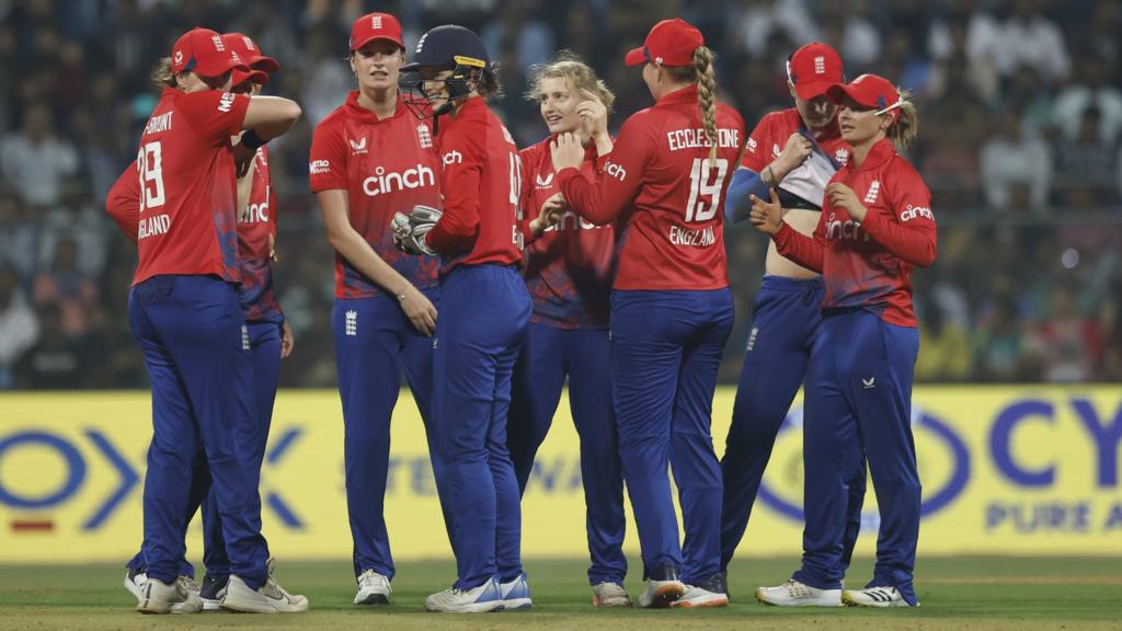 England's Charlie Dean celebrates a wicket