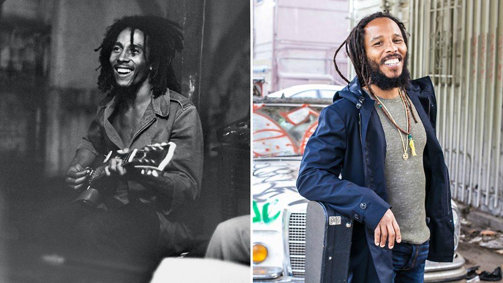 Bob Marley (L) and his son Ziggy Marley (R)