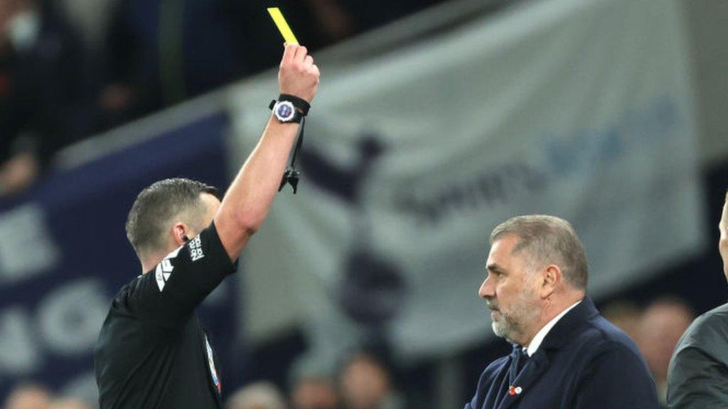 Ange Postecoglou receives a yellow card