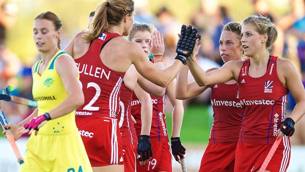 Great Britain celebrate a goal against Australia