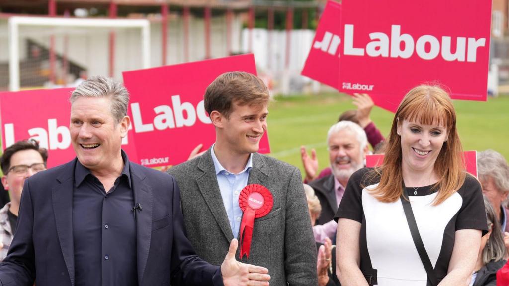 New Labour MP Keir Mather and party leader Sir Keir Starmer with deputy leader Angela Rayner