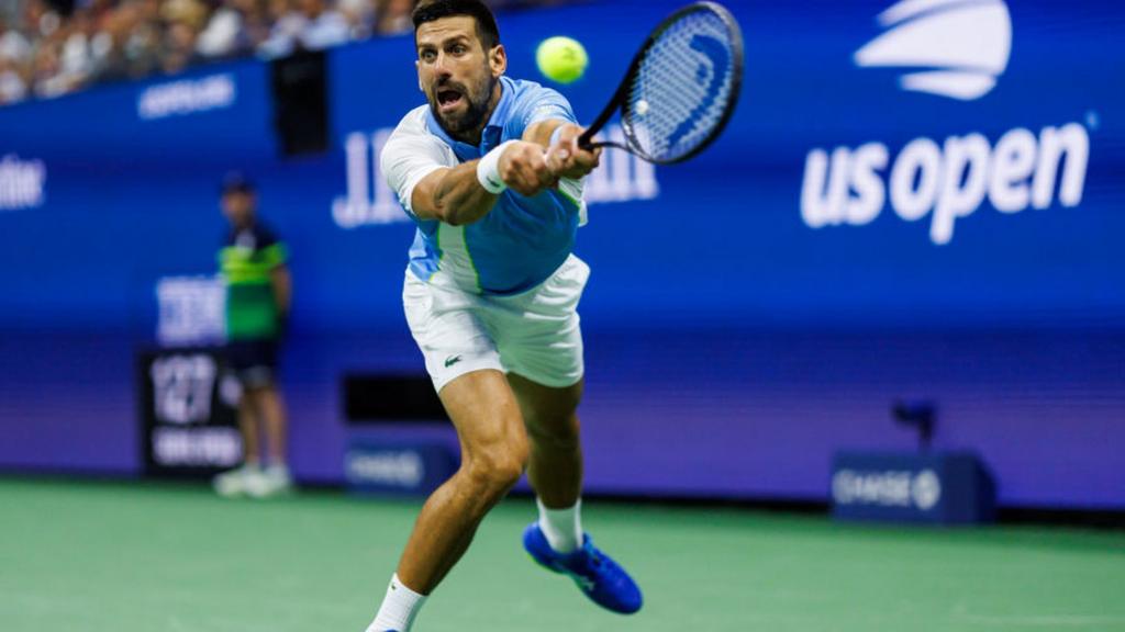 Number one seed Novak Djokovic in action in the US Open men's semi-final