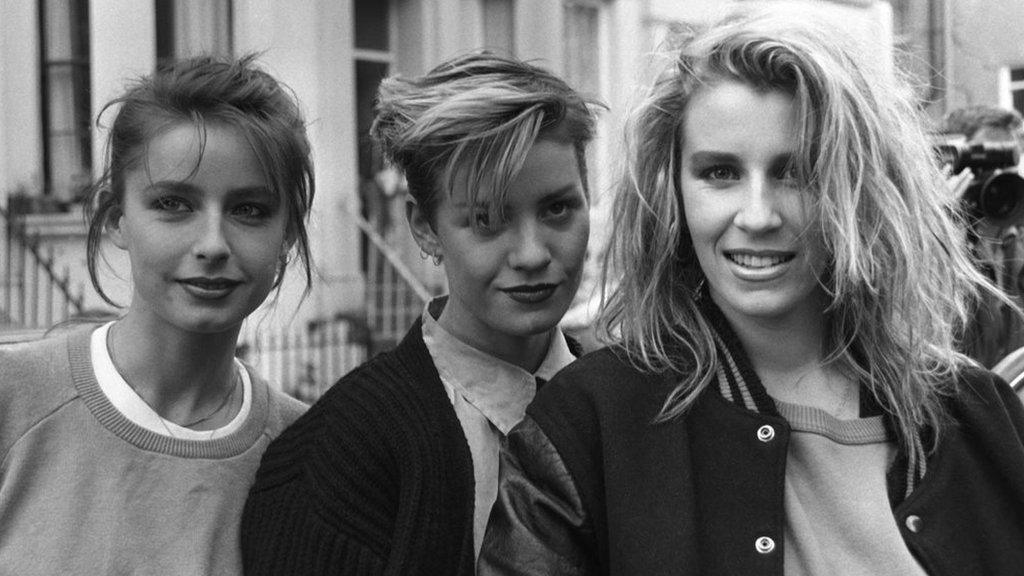 Bananarama arrive to record Feed The World in 1984