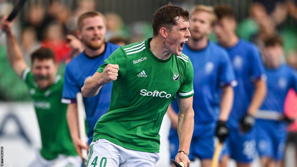 Joy for Ben Johnson after scoring Ireland's second goal against Scotland in Friday's semi-final