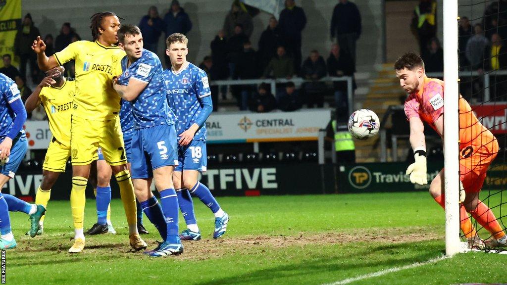 Harry Lewis makes a near-post save for Carlisle