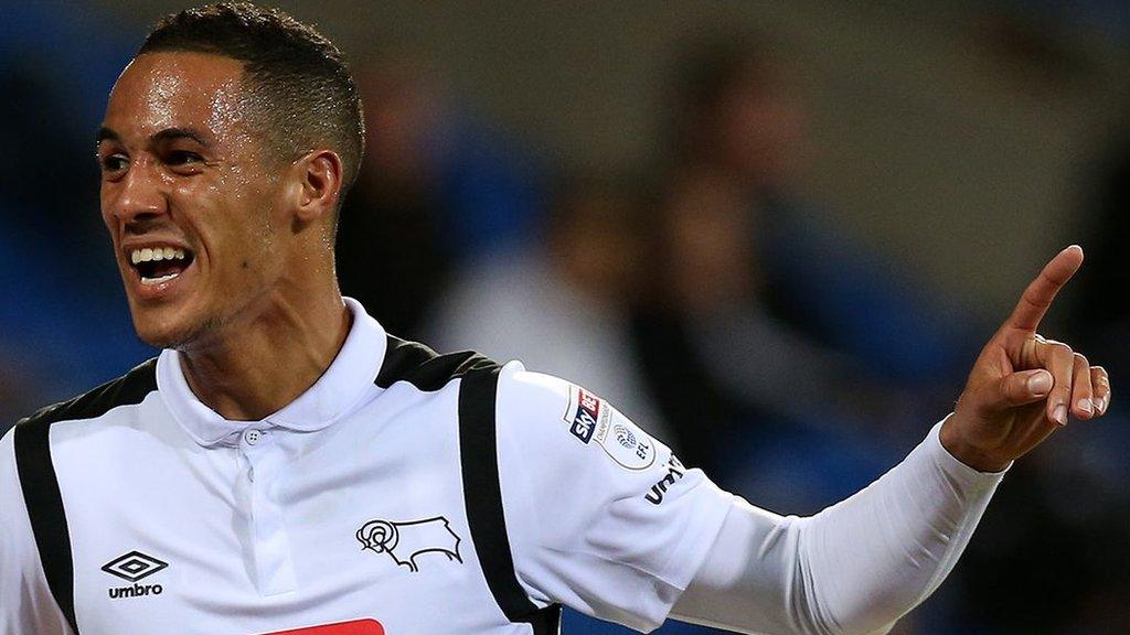 Tom Ince celebrates his goal against Cardiff