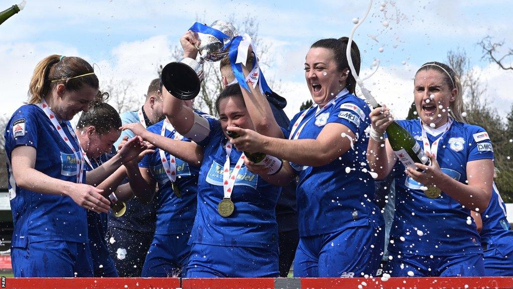 Hannah Power and team-mates celebrate victory in last season's FAW Women's Cup final