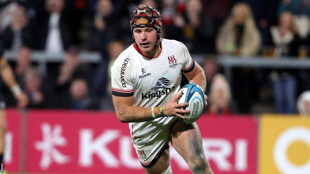 Luke Marshall runs in for an Ulster try against Ospreys at Kingspan Stadium