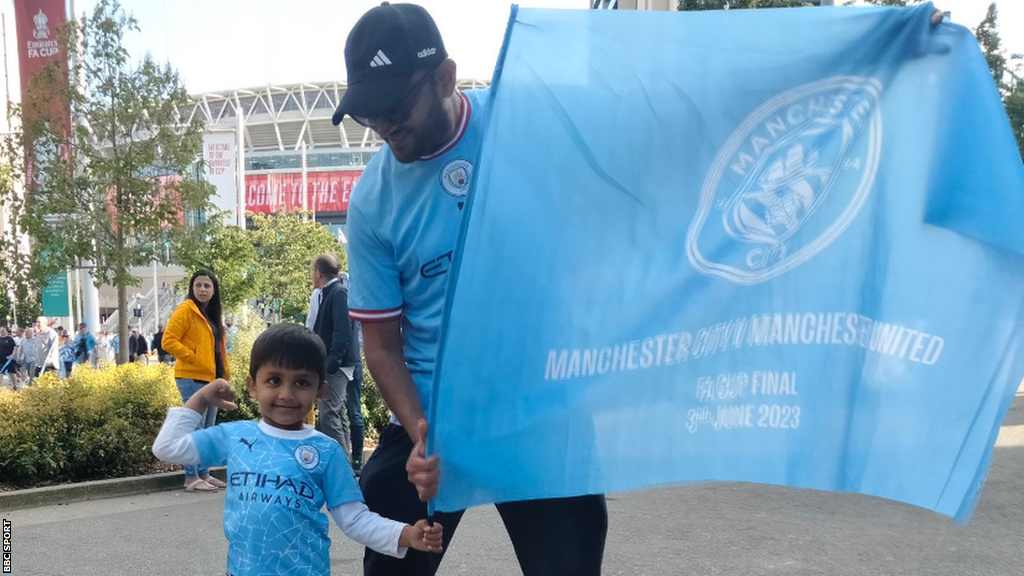 Pratik Sheth celebrates Manchester City's FA Cup win with his four-year-old son Nihit