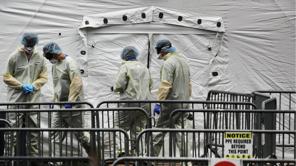 humanitarian workers at a field hospital in New York