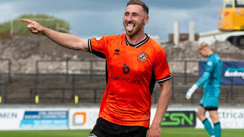 Louis Moult celebrates at Somerset Park against Ayr United