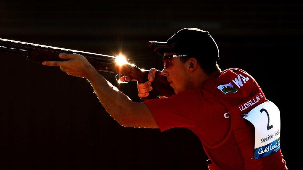 Ben Llewellin shooting at the Commonwealth Games