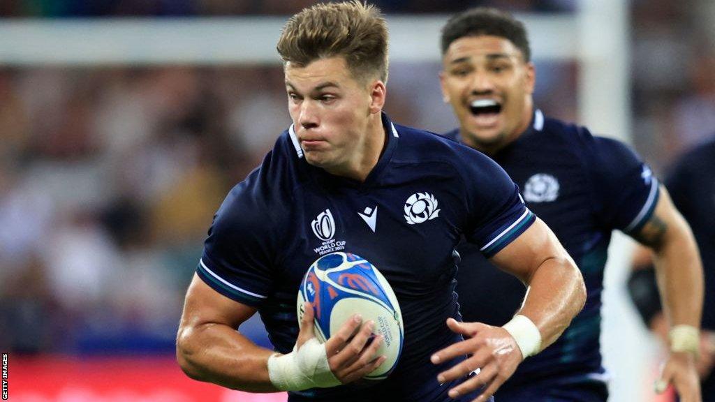 Huw Jones playing for Scotland against Ireland