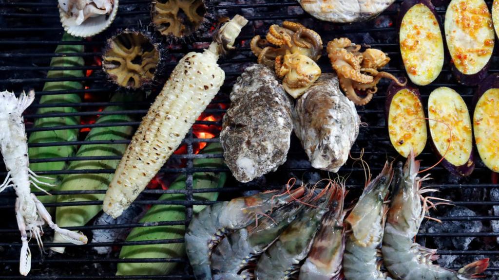 Seafood on a grill