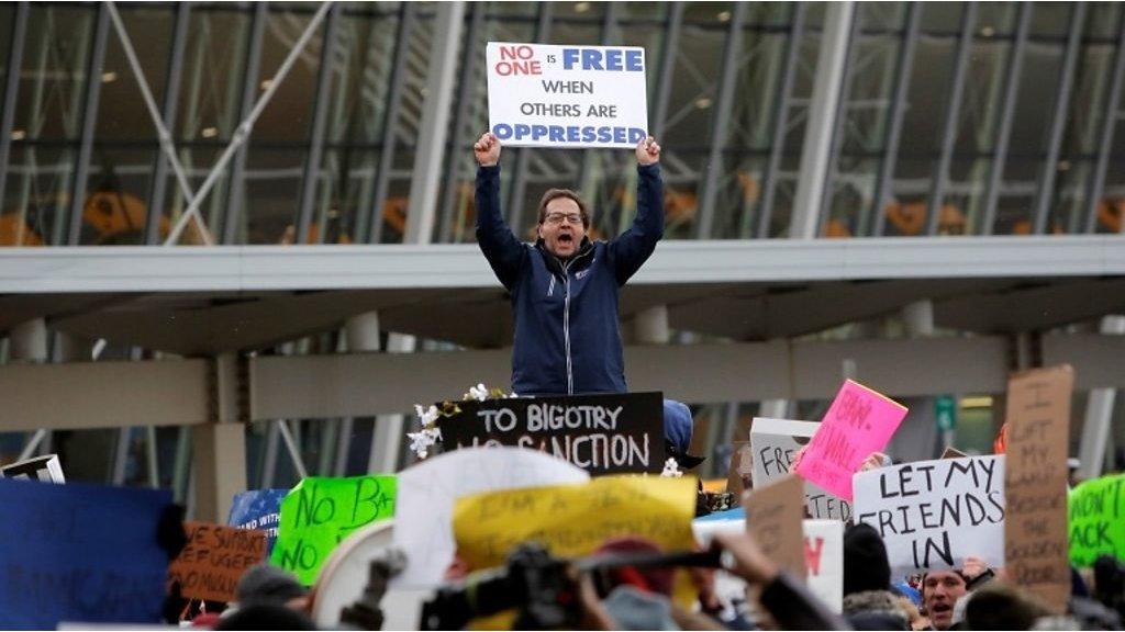 Protestors at an airport