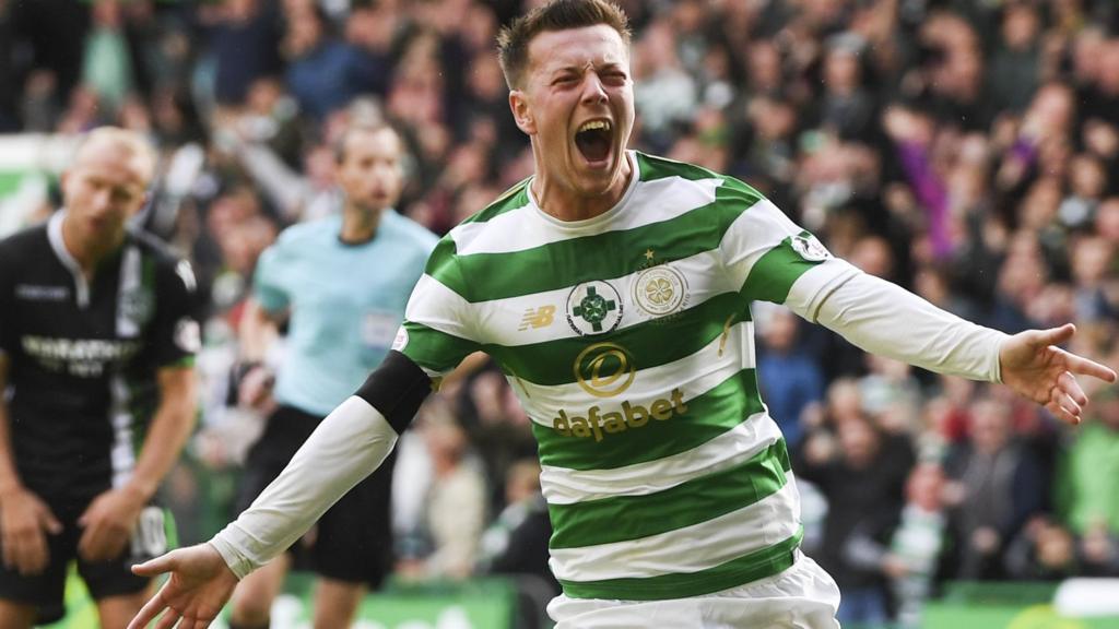 Callum McGregor celebrates scoring for Celtic against Hibs