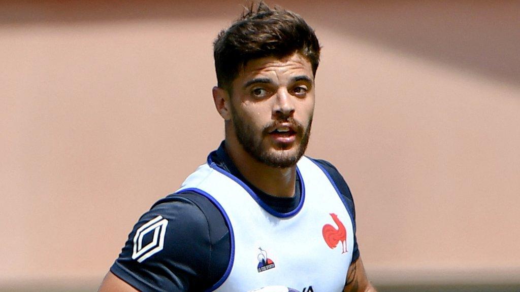 Romain Ntamack looks on in a France training session