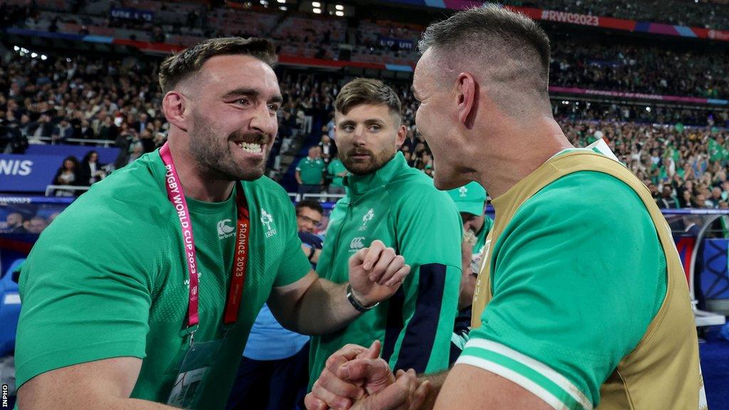 Jack Conan celebrates last week's 13-8 victory over South Africa with Ireland captain Johnny Sexton