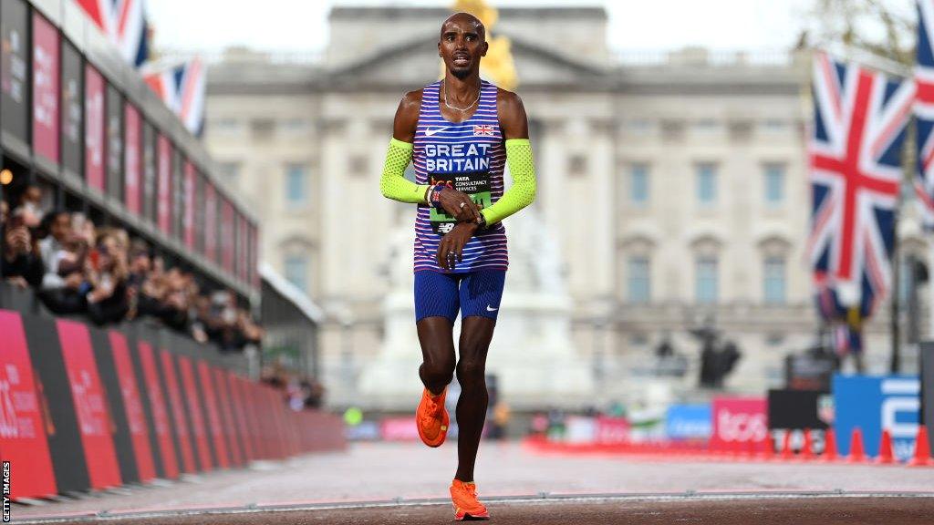 Mo Farah finishes the 2023 London Marathon