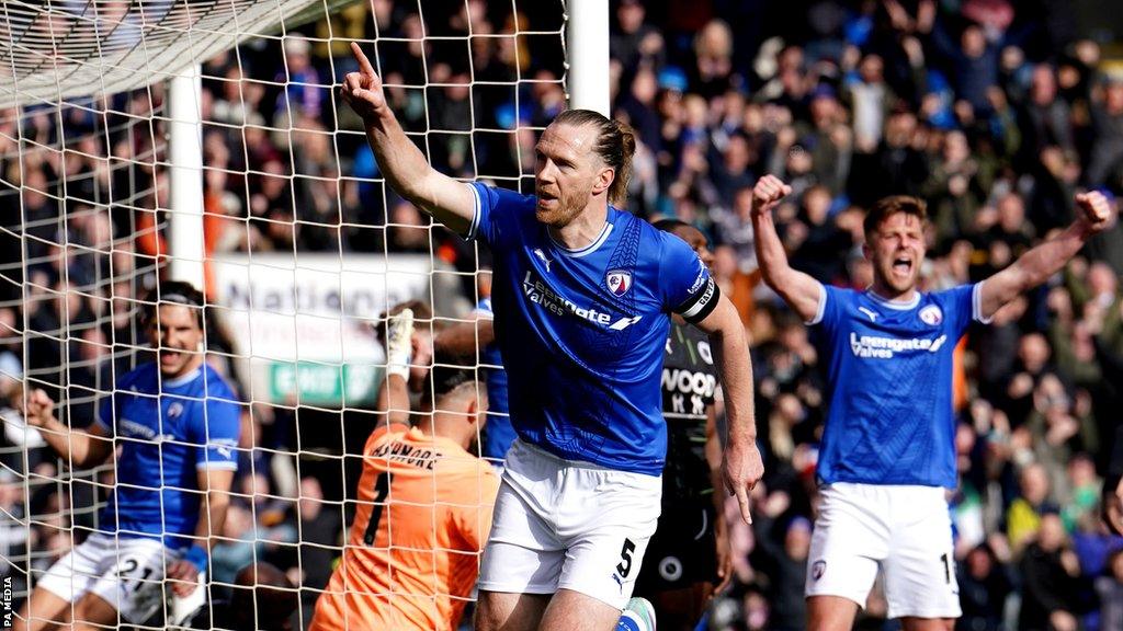 Jamie Grimes celebrates a goal