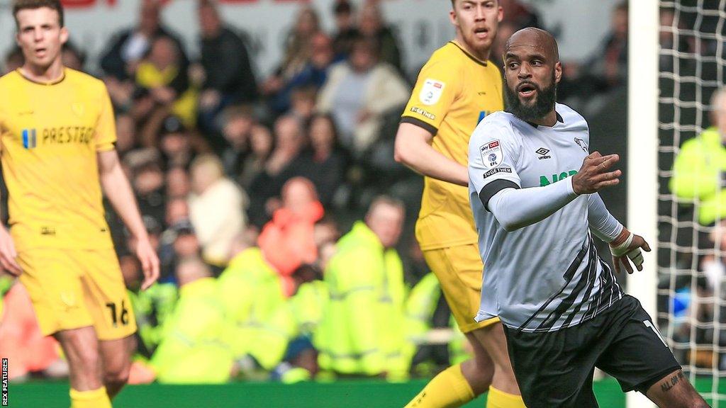 Derby's David McGoldrick in action against Burton Albion