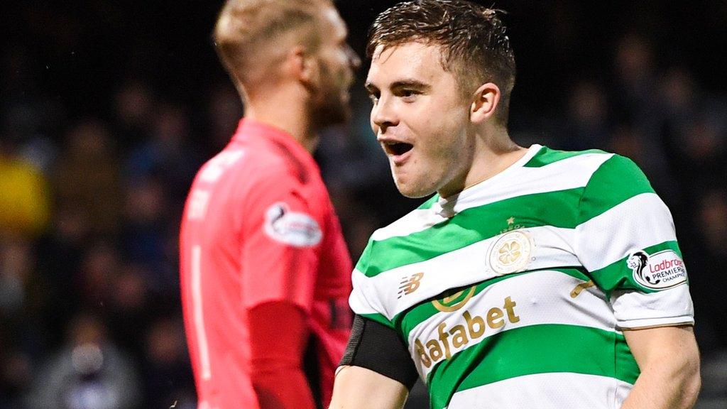 Celtic's James Forrest celebrates against Dundee