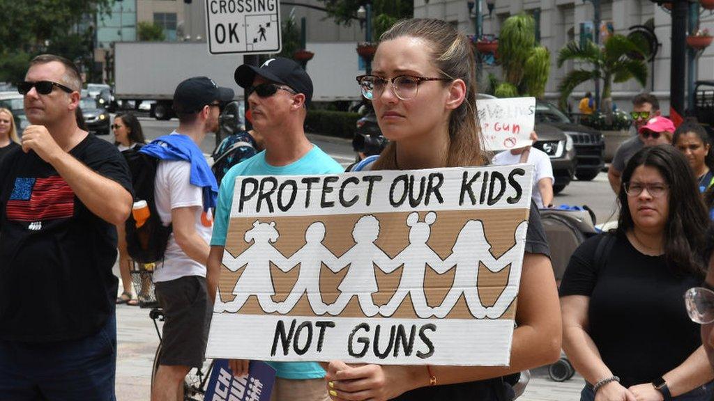 Gun safety advocates participate in the 'March For Our Lives' rally in downtown Orlando, Florida, United States on June 11, 2022