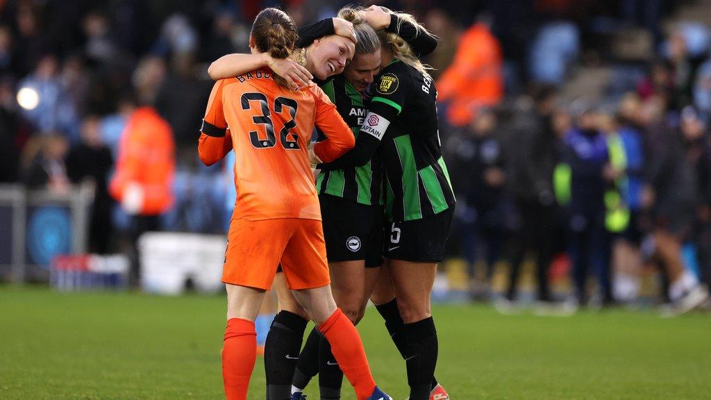 Brighton celebrate after beating Manchester City