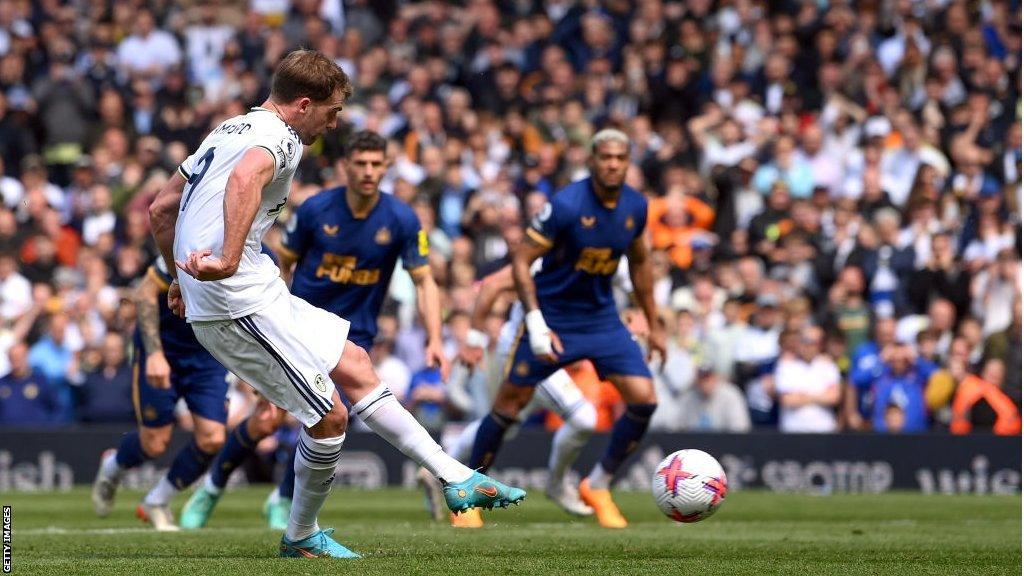 Newcastle keeper Nick Pope saves Patrick Bamford's penalty at Elland Road