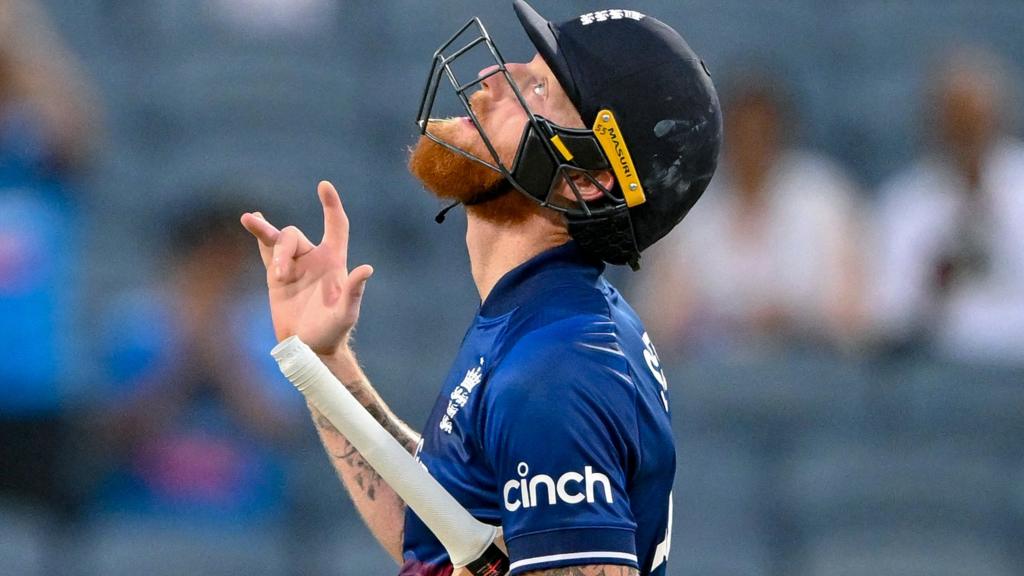 England batter Ben Stokes looks to the sky after hitting a century