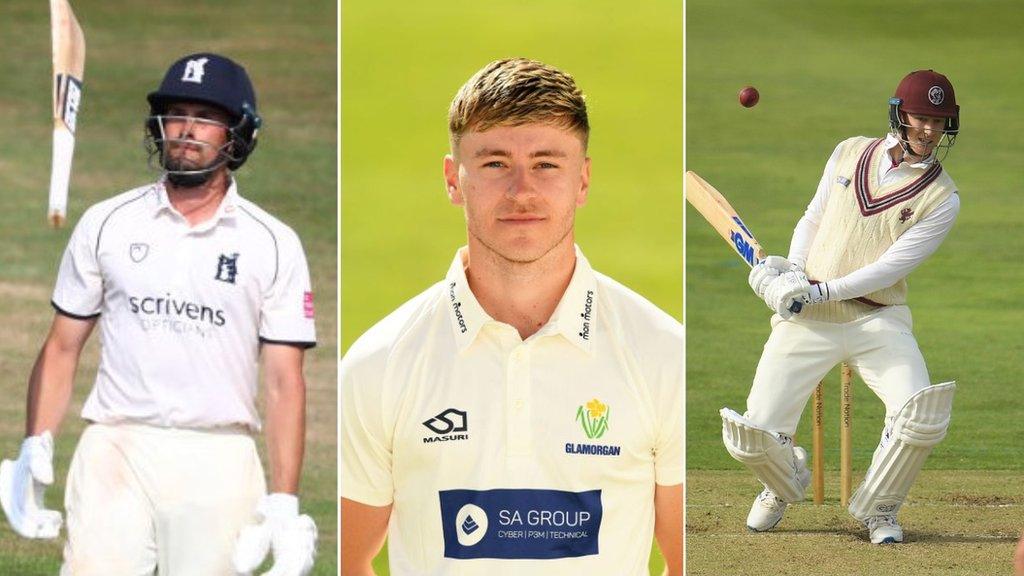 Warwickshire's Will Rhodes (left), Glamorgan debutant Callum Taylor and Somerset's George Bartlett