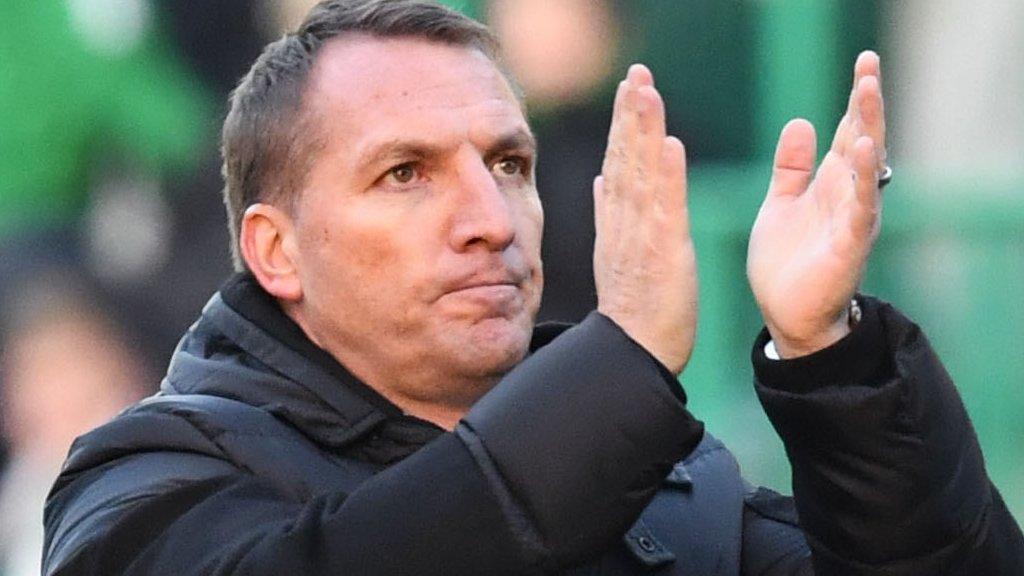 Celtic manager Brendan Rodgers applauds the fans at Easter Road