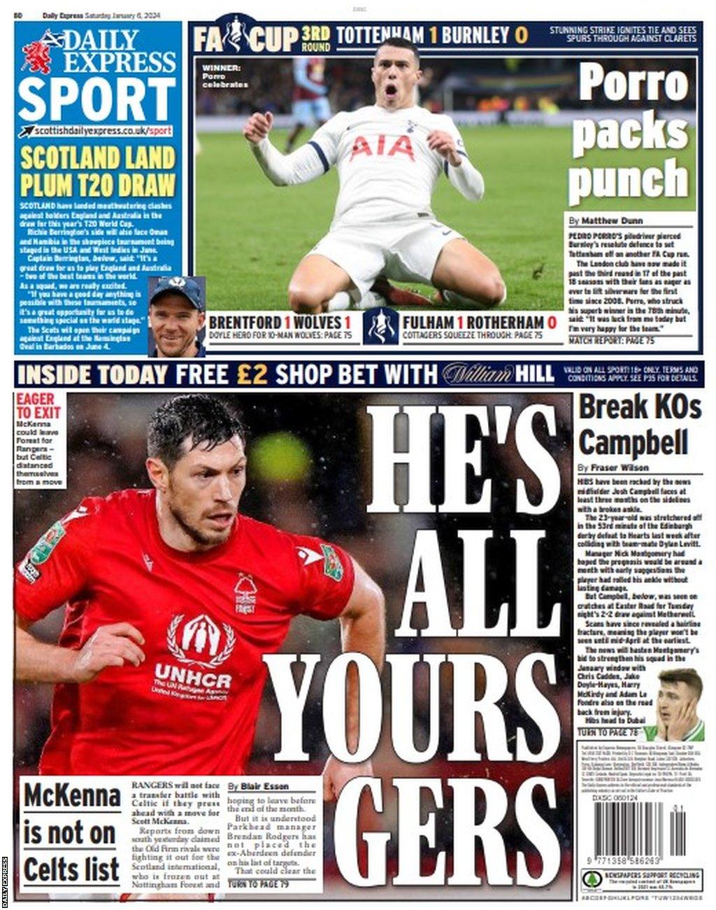 The back page of the Scottish Daily Express on 060123