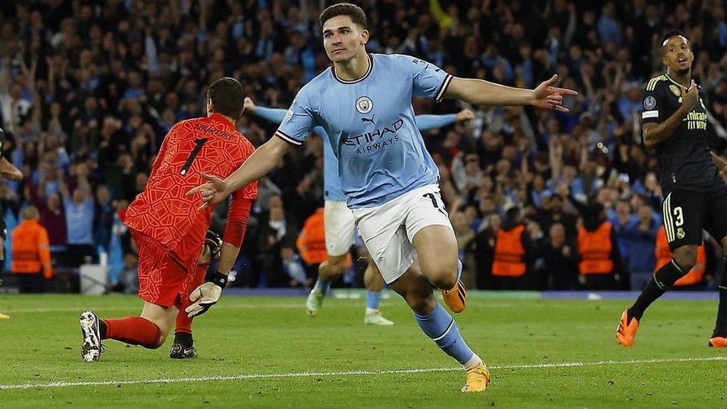 Julian Alvarez celebrates