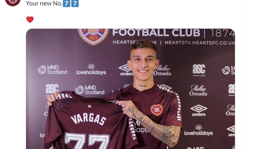 Hearts forward Kenneth Vargas on Twitter