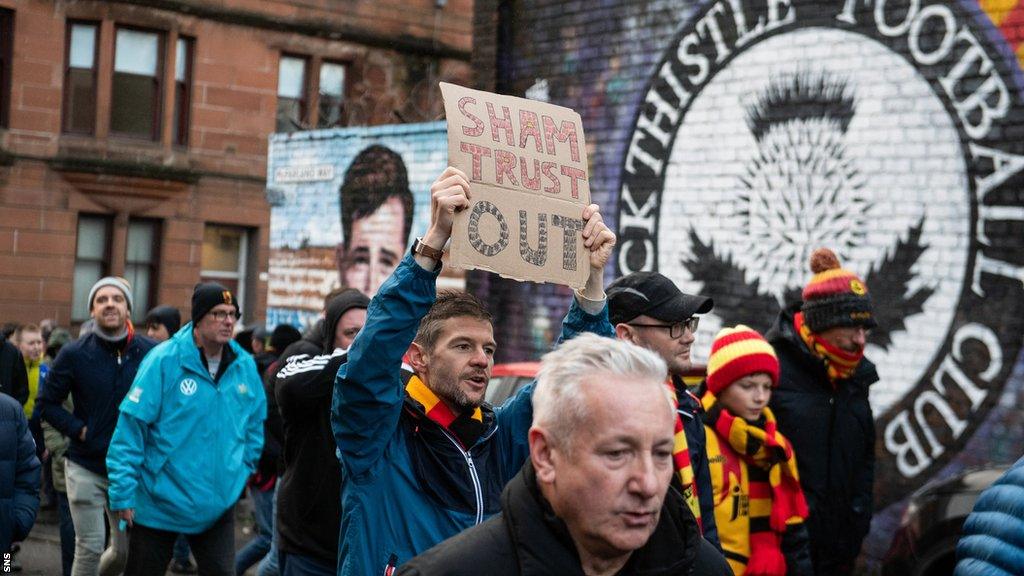 Fans protest against the Partick Thistle FC Trust