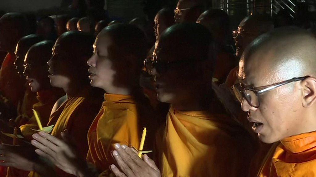 Buddhist monks at a vigil in Nakhon Ratchasima