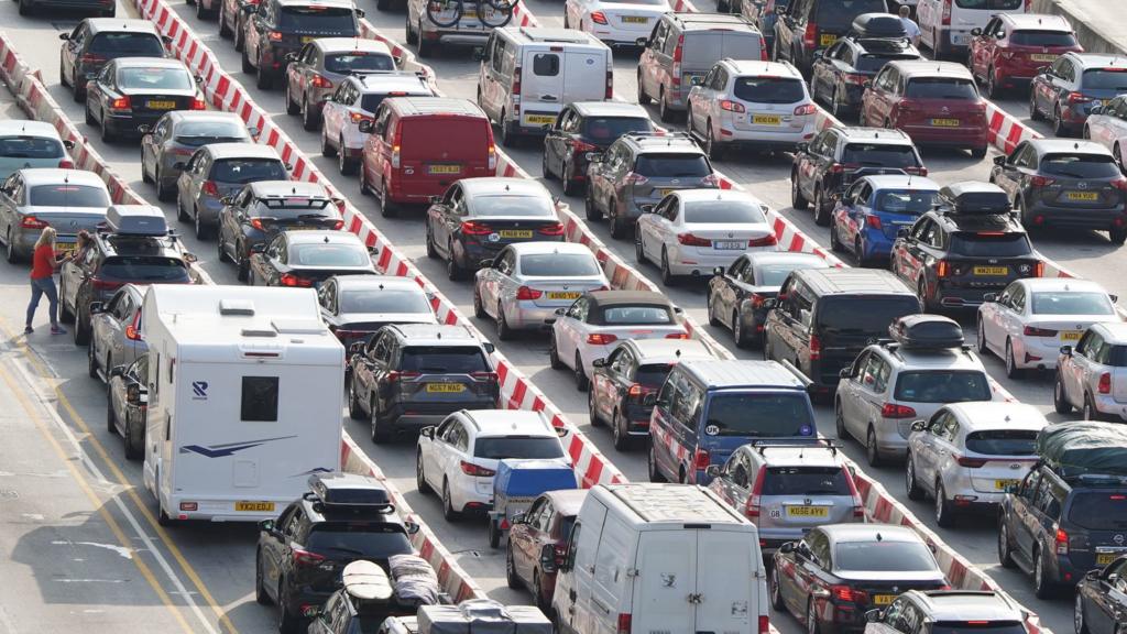 Cars queue at the check-in at the Port of Dover