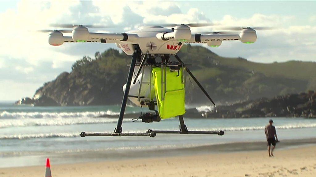 A drone protects swimmers from sharks in Australia