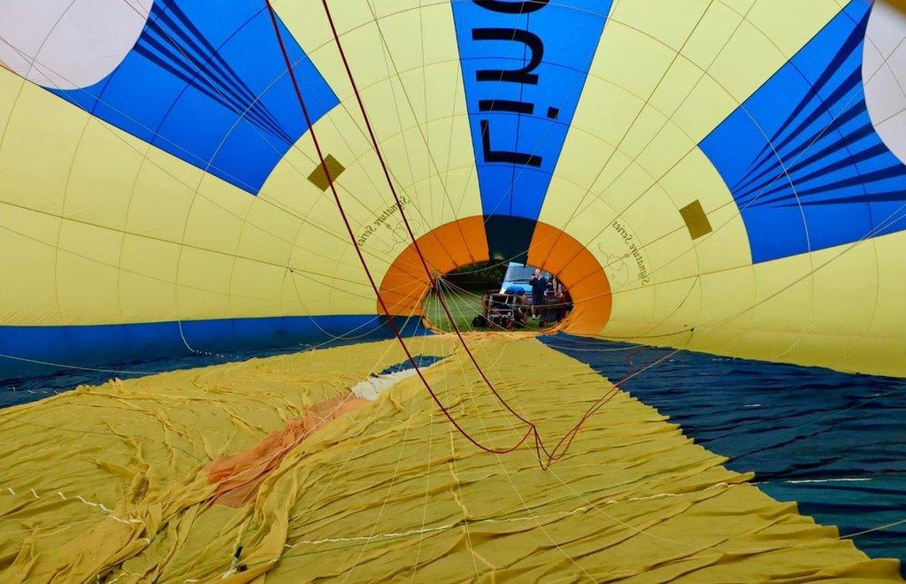 Inside one of the balloons