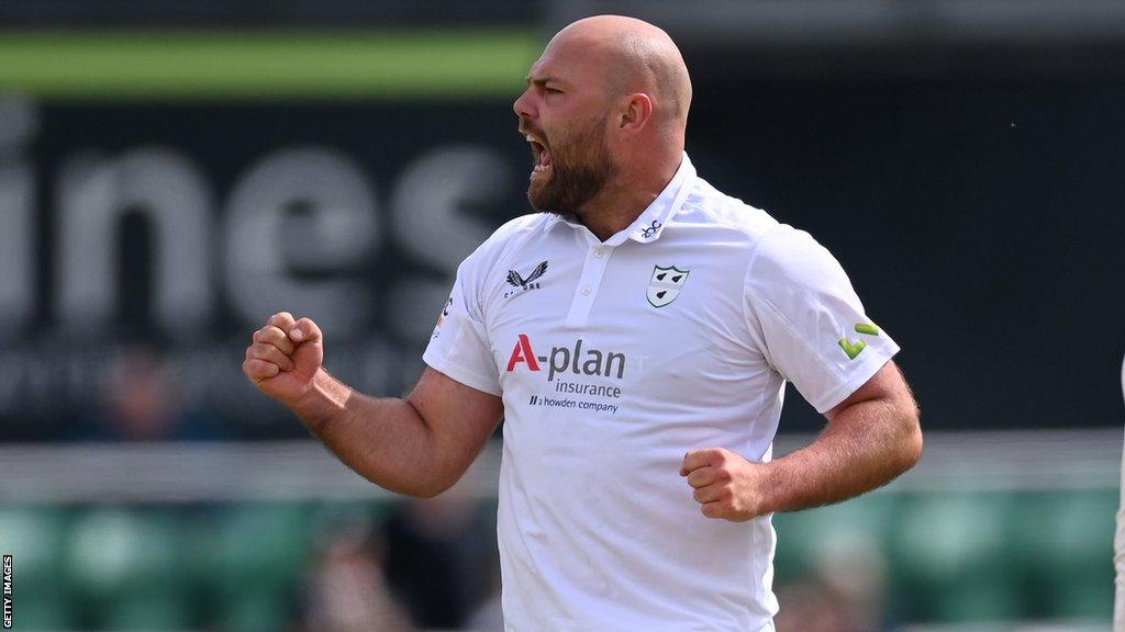 Joe Leach celebrates taking a wicket