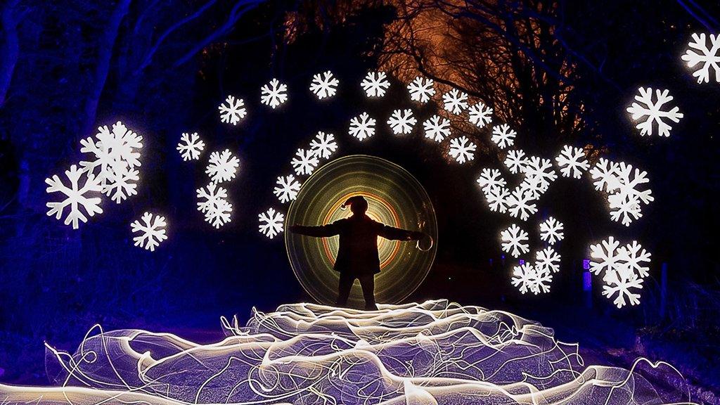 Snowflake scene with a white light forest floor in Brightlingsea