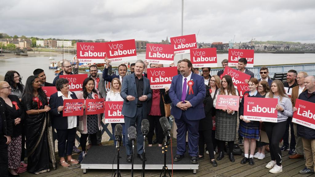 Labour leader Sir Keir Starmer with Councillor Vince Maple as he joins party members in Chatham, Kent