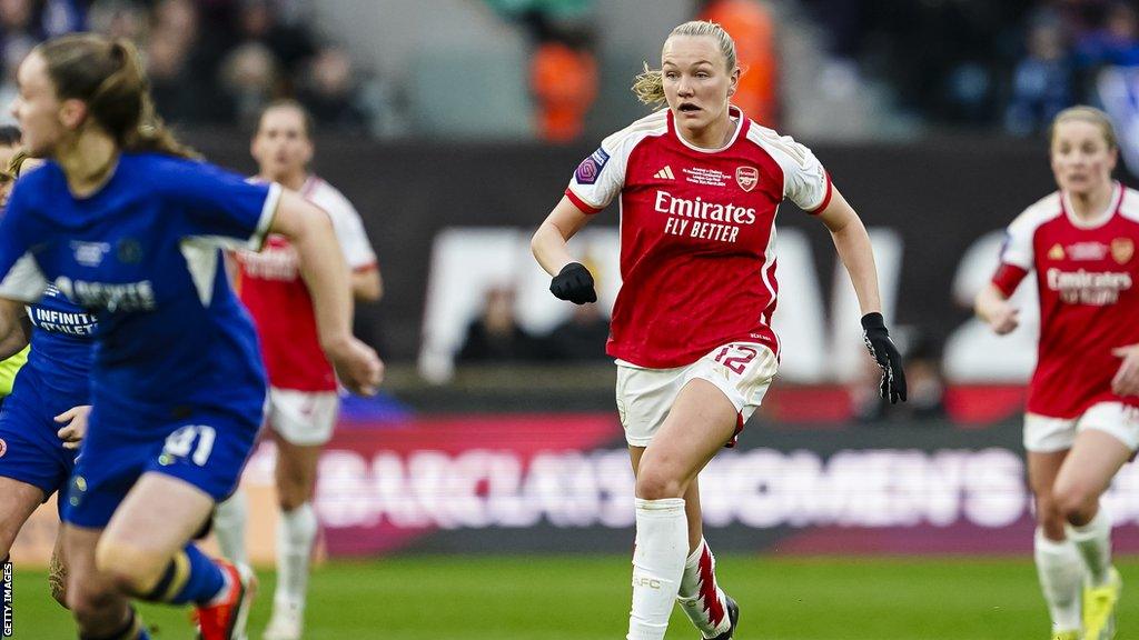 Arsenal's Frida Maanum in action against Chelsea before she was taken ill