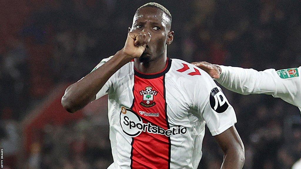 Moussa Djenepo celebrates scoring for Southampton against Manchester City