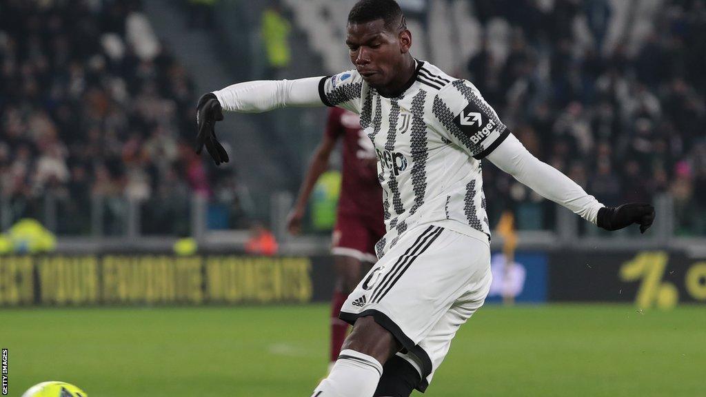 Juventus midfielder Paul Pogba fires a shot at goal against Torino