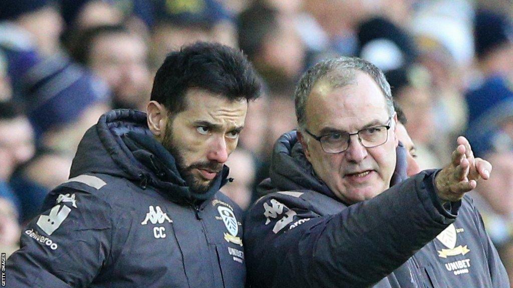 Carlos Corberan receiving instruction from Marcelo Bielsa