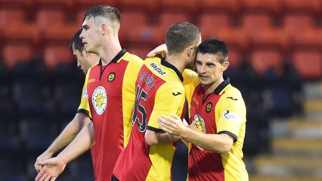 Kris Doolan (right) celebrates putting Partick Thistle ahead