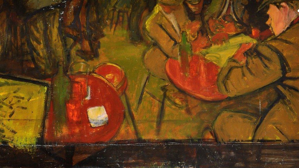 Norman Cornish painting of men Drinking in a Pub