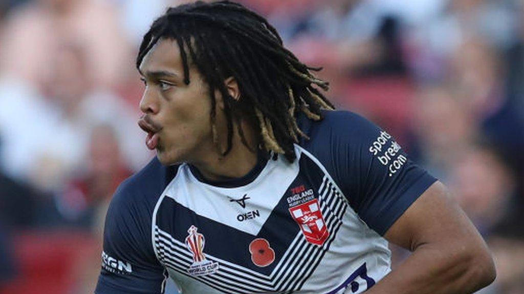 Dom Young plays for England in the 2022 Rugby League World Cup